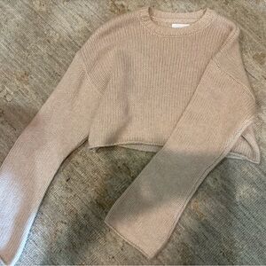 Cropped Crewneck Sweater in Light Beige